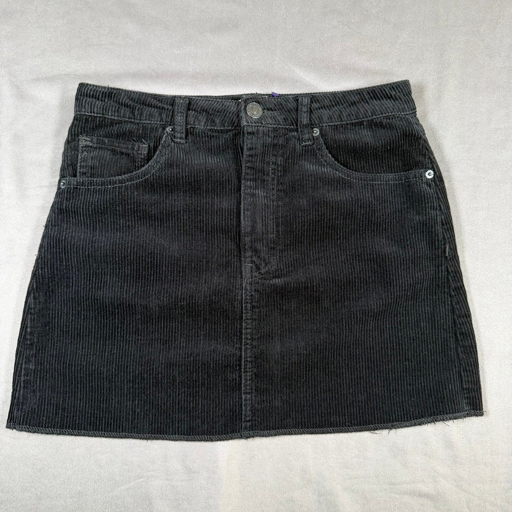 Forever‎ 21 Corduroy Women M Black Raw Hem Mini Skirt Casual Wear